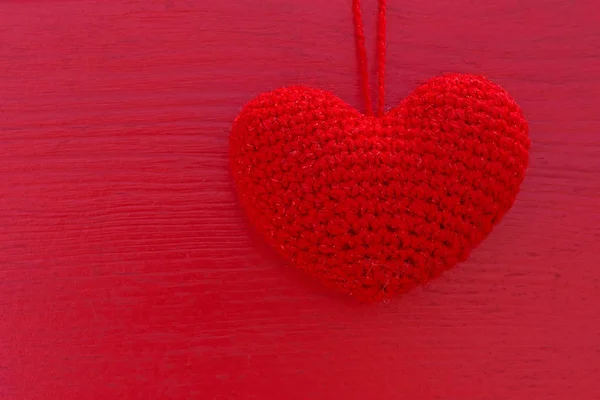 Vermelho Malha Valentine Fundo Madeira Vermelha — Fotografia de Stock