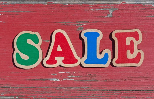Word Sale Made Wooden Letters Old Red Board — 스톡 사진