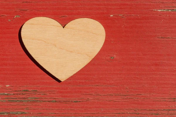 Dřevěná Valentýnka Staré Červené Dřevěné Desce — Stock fotografie