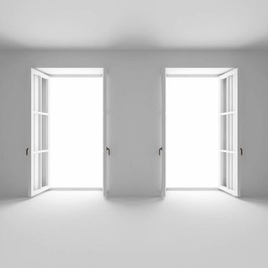 boş oda ile iki Fransız pencereleri açın