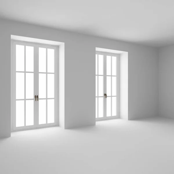 Empty Room Two French Windows Closed — Stock Photo, Image