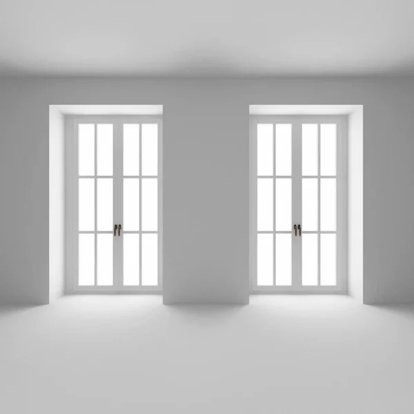 关闭了两个法国窗户的空房间 — 图库照片