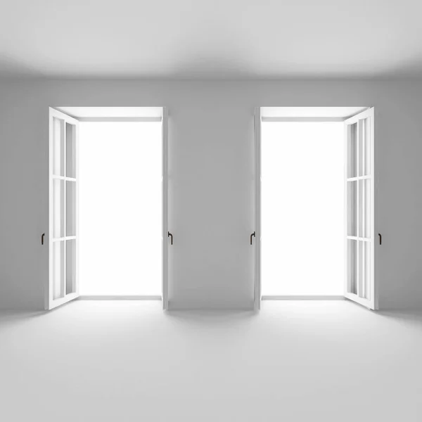 Der Leere Raum Mit Zwei Offenen Fenstern — Stockfoto
