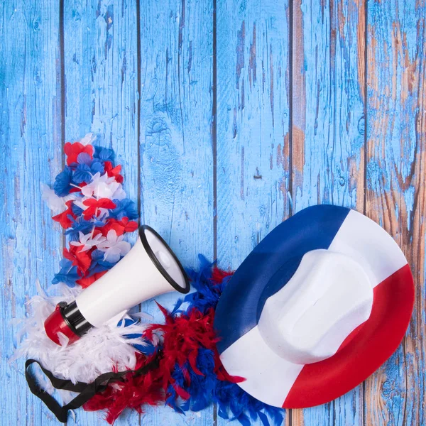 Franska Supporter Attribut Flaggan Färger Med Kopia Utrymme För Affisch — Stockfoto