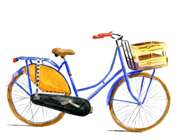 Kırmızı beyaz ve mavi tipik Hollanda Bisiklet su renk beyaz arka plan üzerinde izole