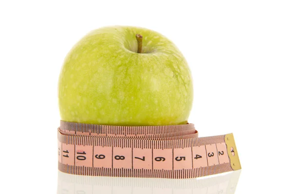 Green Apple Measure Tape Isolated White Background — Stock Photo, Image