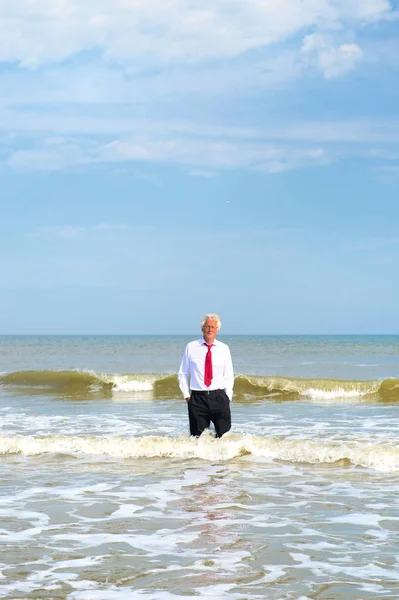 Biznes Człowiek Formalnym Garniturze Stojący Morzu — Zdjęcie stockowe