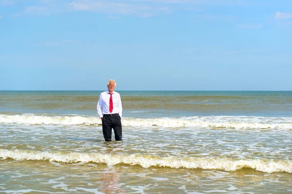 Business Man Formal Suit Standing Sea — Stock Photo, Image