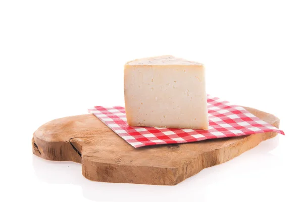 Piece Goat Cheese Wooden Cutting Board — Stock Photo, Image