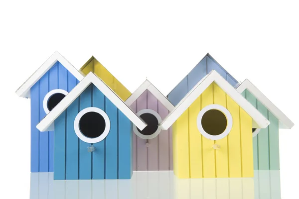 Many Colorful Bird Boxes Isolated White Background — Stock Photo, Image
