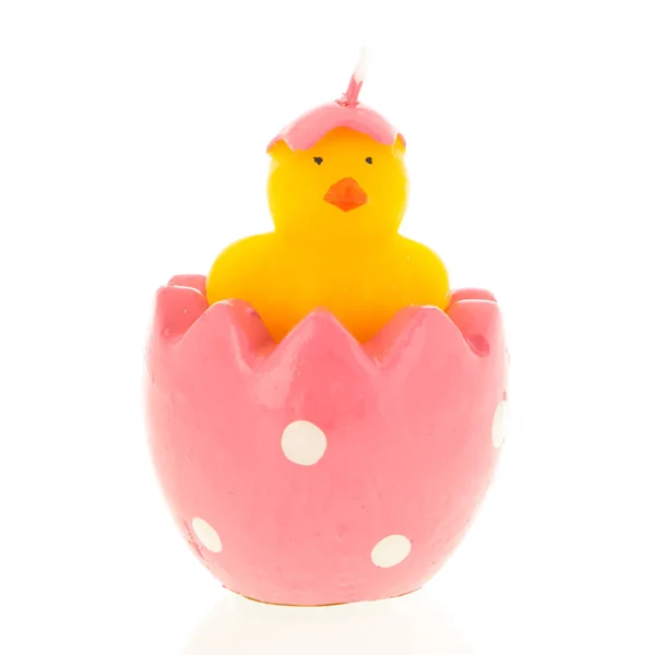 Funny Yellow Easter Chick Pink Egg Isolated White Background — Stock Photo, Image