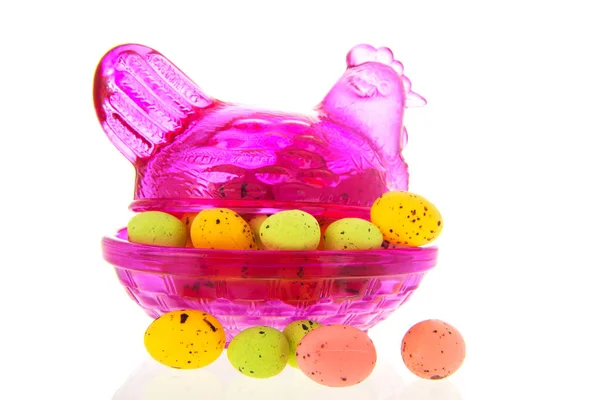 Pink Glass Easter Chicken Little Easter Eggs — Stock Photo, Image