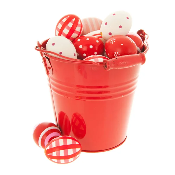 Full Red Easter Eggs Bucket Isolated White Background — Stock Photo, Image