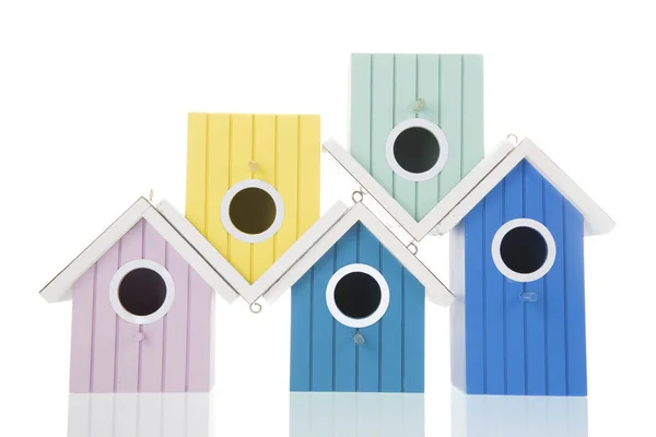 Many Colorful Bird Boxes Isolated White Background — Stock Photo, Image