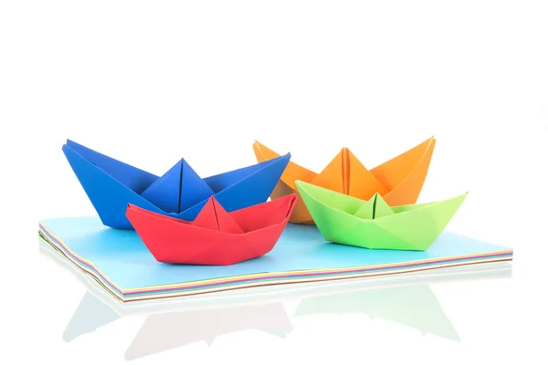 Folded Boats Stack Paper Isolated White Background — Stock Photo, Image