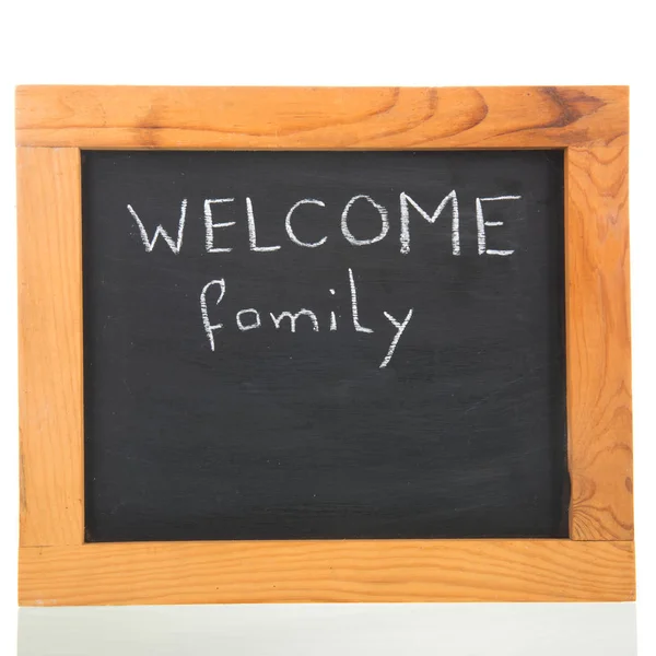 白い背景に隔離された歓迎家族とブラックボード — ストック写真