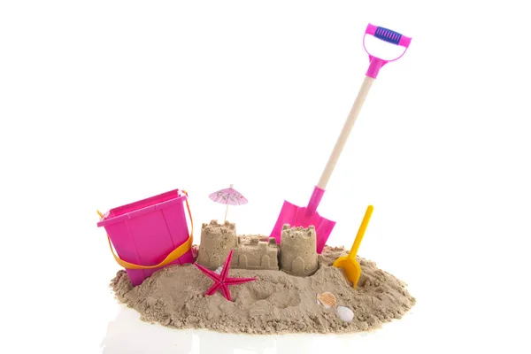 Férias Família Com Brinquedos Praia Verão Isolado Sobre Fundo Branco — Fotografia de Stock