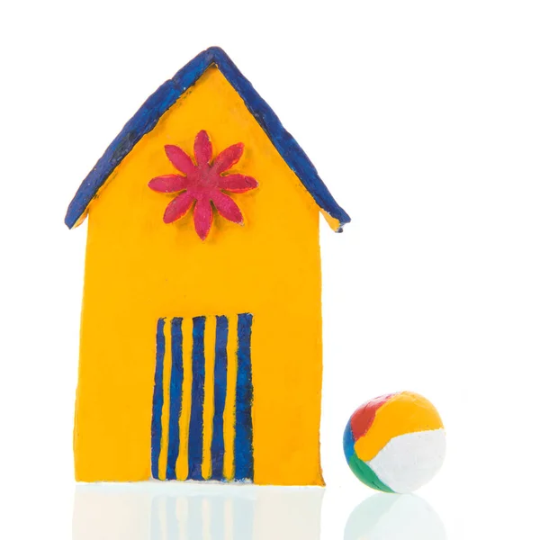 Colorful hand made beach cabin with ball — Stock Photo, Image