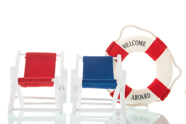 Empty Deck Chairs Life Buoy Welcome Board — Stock Photo, Image