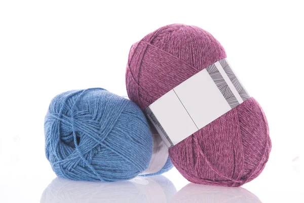 Blue Pink Knitting Wool Isolated White Background — Stock Photo, Image