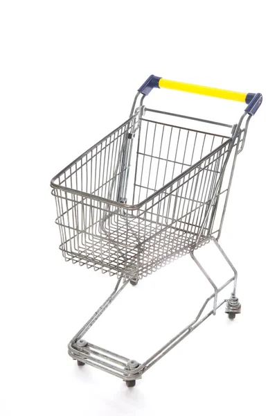 Empty Shopping Cart Blue Yellow — Stock Photo, Image