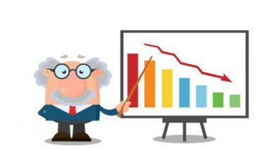 Komik Profesör elinde işaretçi, tahtayı ekonomi grafiğiyle gösteriyor.