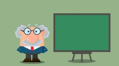 Komik Profesör, işaret dilini tut ve yeşil karatahtanın üzerinde göster