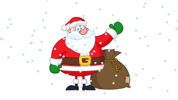 Santa Claus Kreslený Maskot Postava Sněhem — Stock video