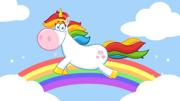 Funny Magic Unicorno Personaggio Dei Cartoni Animati — Video Stock