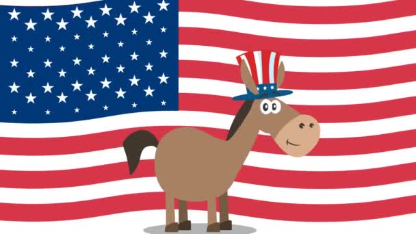 Politikai Szamár Kalapban Hullámzó Amerikai Zászló Háttér — Stock videók