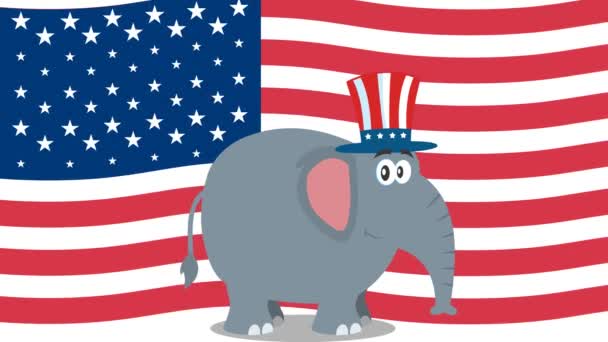 Political Elephant Hat Waving American Flag Background — Stock Video