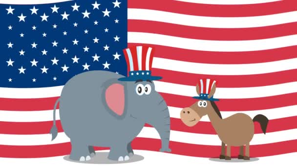 Elefant Politic Măgar Pălărie Fluturarea Fundalului Steagului American — Videoclip de stoc