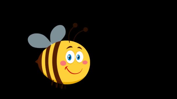 Happy Bumble Bee Cartoon Character Flying — Stock Video