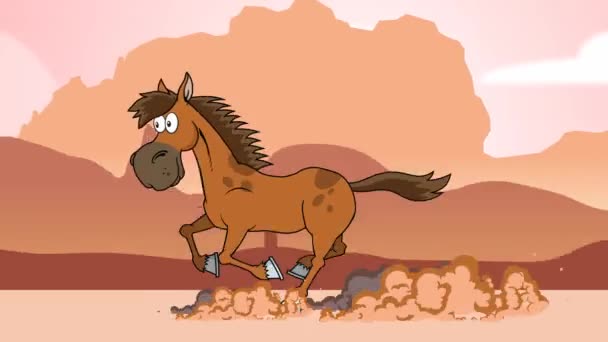 Caballo de dibujos animados carácter corriendo. — Vídeo de stock