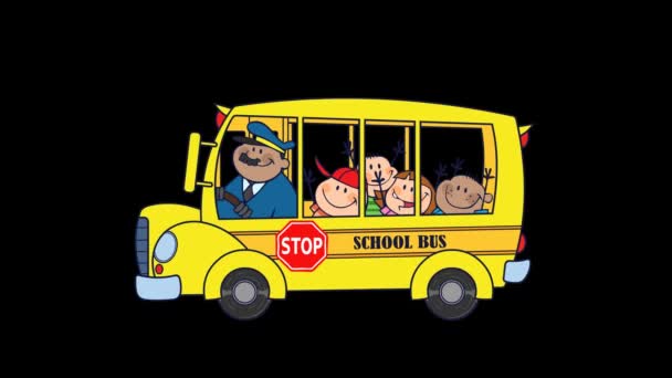 School Bus Met Gelukkige Kinderen Naar School — Stockvideo