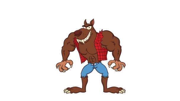 白种人背景下的狼獾卡通人物动画 — 图库视频影像