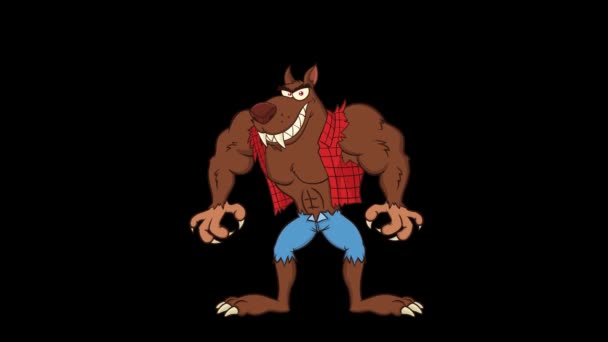 Heulende Werwolf Zeichentrickfigur Animation Auf Schwarzem Hintergrund — Stockvideo