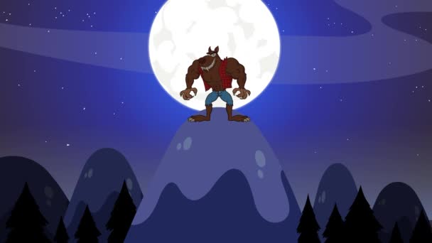 Angry Werewolf Cartoon Character Howling Moon — Stock Video