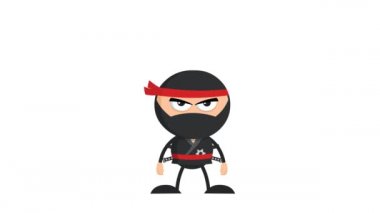 Ninja Savaşçısı çizgi film karakteri beyaz arkaplanda izole edildi 