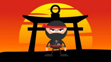 Gün batımında Ninja Savaşçısı Çizgi Karakteri
