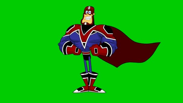 Super Hero Cartoon Character Isolerad Grön Bakgrund — Stockvideo