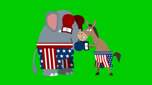 Πολιτική Elephant Και Donkey Πυγμαχία Πράσινο Φόντο — Αρχείο Βίντεο