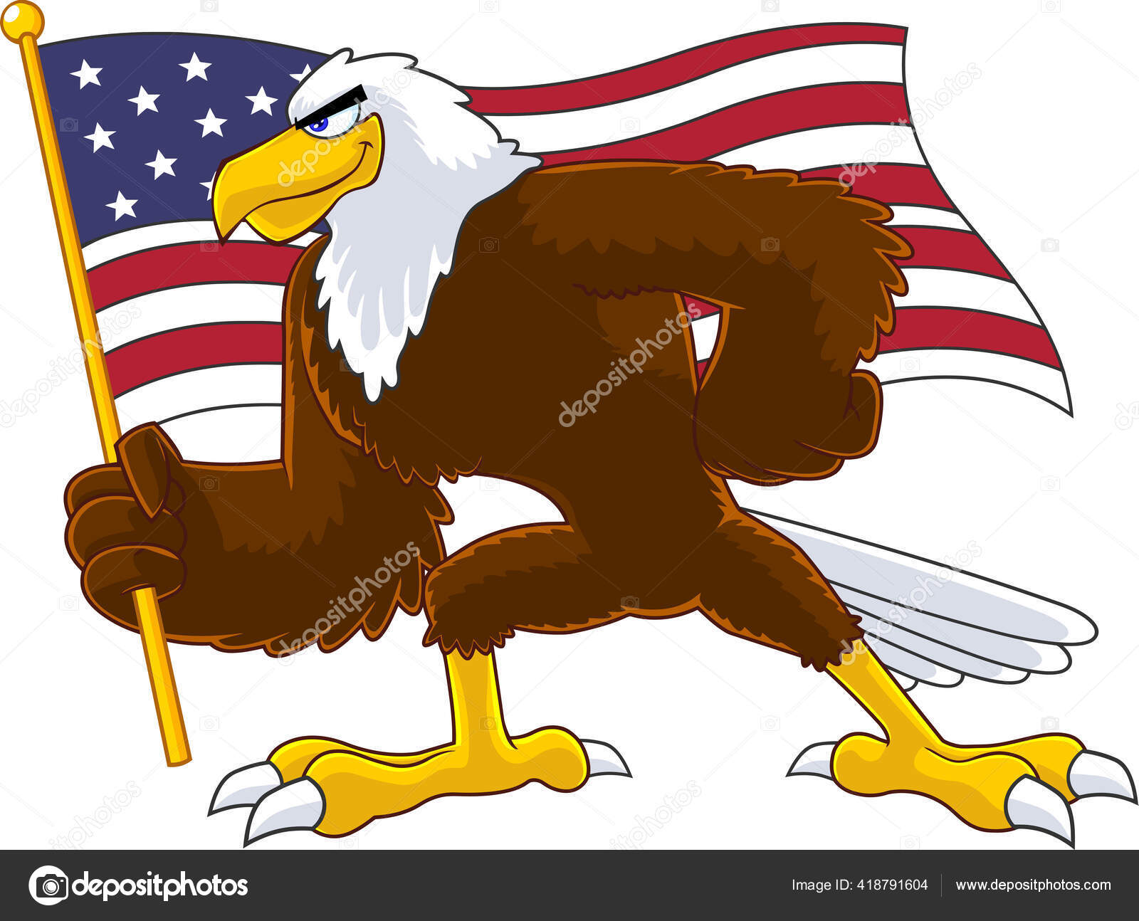 Eagle Bird Cartoon Character Waving American Flag Raster Illustration  Isolated Stock Vector by ©HitToon 418791604, image size:1600x1294
