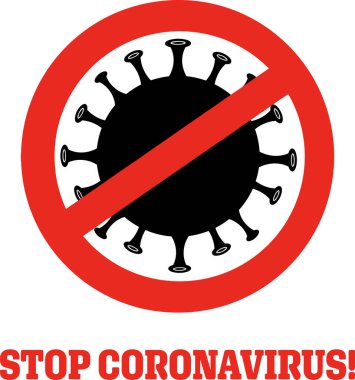 Dur İşareti Coronavirus (2019-nCoV) Patojenik Bakteri Tasarımının Siyah Silueti. Raster Resimleri Beyaz Arkaplanda ve Metinde İzole Edildi