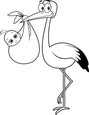 Kara ve Beyaz leylek yeni doğmuş bir kızı doğurtuyor. Raster Resimleri Beyaz Arkaplanda İzole Edildi