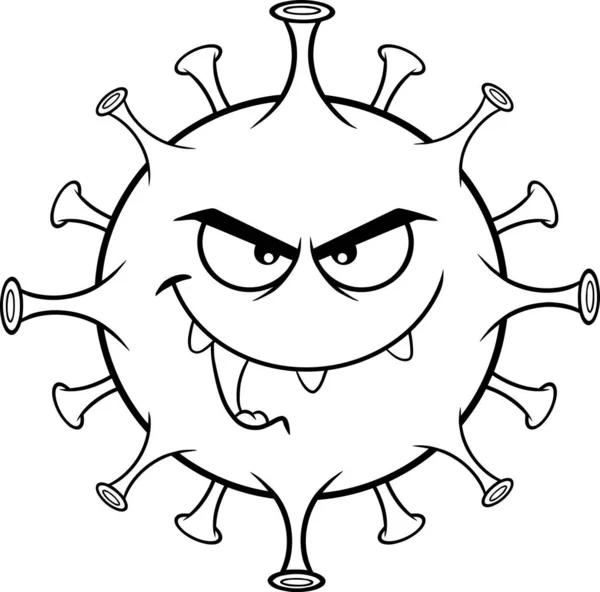 Black White Angry Coronavirus 2019 Ncov Картоновий Характер Патогенних Бактерій — стоковий вектор