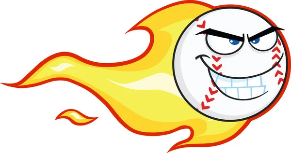 Baseball Ball Cartoon Character Trail Flames Векторна Ілюстрація Ізольована Білому — стоковий вектор