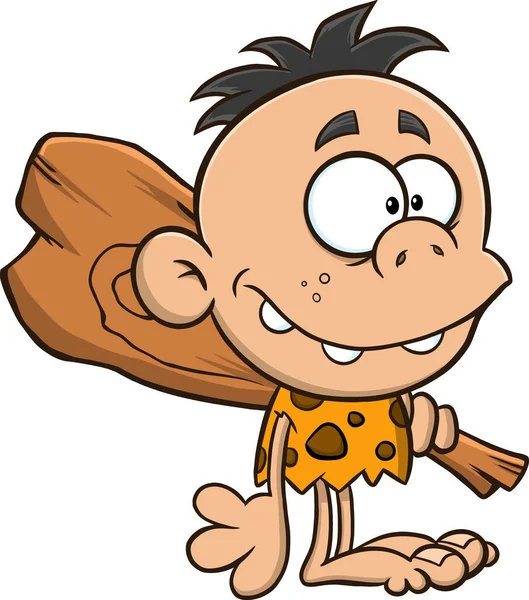 Caveman Kid Cartoon Character Club Izolovaná Vektorová Ilustrace Bílém Pozadí — Stockový vektor