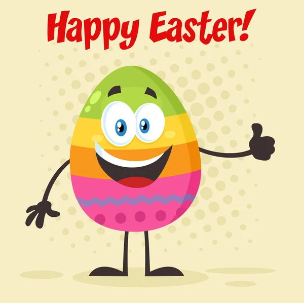 Veselé Barevné Velikonoční Vejce Karikatura Maskot Postava Ukazující Palce Nahoru — Stockový vektor