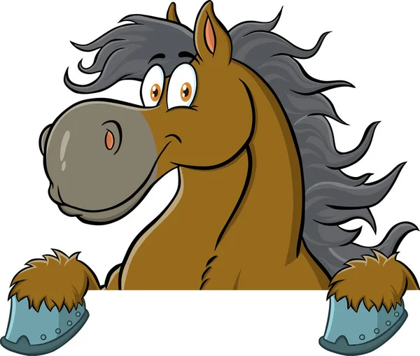 Zeichentrickfigur Pferd Über Einem Schild Vektor Illustration Auf Weißem Hintergrund — Stockvektor